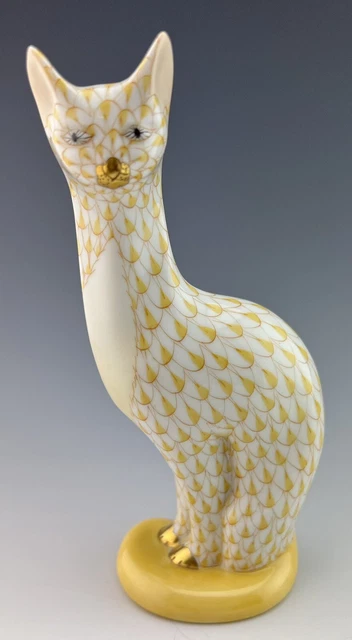 🦋 MINT HEREND 6” Egyptian CAT Butterscotch Fishnet Figurine Artist Signed