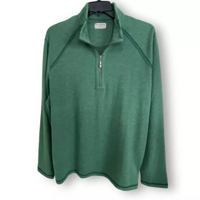 Tommy Bahama Mens Size XXL 2X Pullover 1/4 Zip Long Sleeve Green Knit Sweatshirt