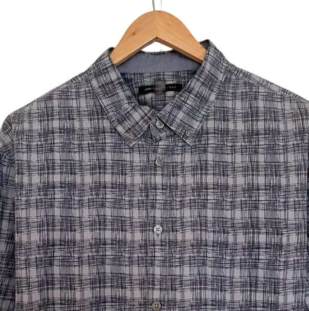 John Varvatos Star USA Men's Button Down Shirt Geometric Plaid Slate/Blue XL euc