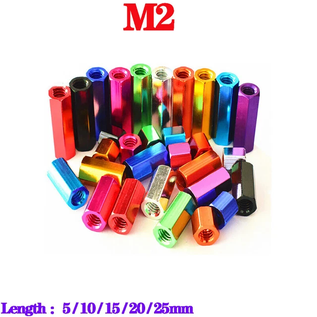 M2 Aluminum Alloy Hex Standoff Pillar Nuts Female Threaded Studs Spacer 5mm~25mm