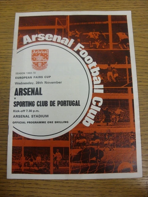 26/11/1969 Arsenal v Sporting Lisbon [Inter Cities Fairs Cup] (folded, team chan