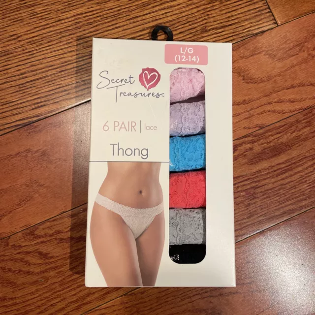 SECRET TREASURES WOMENS Lace Stretch Thong Panties Underwear 6 Pk Size XL  16-18 $14.99 - PicClick