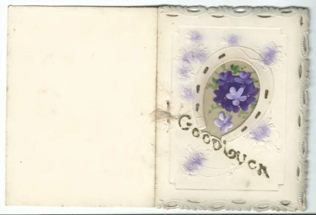 Victorian Folding Die Cut Birthday Card: Good Luck, Flower On Celluloid, W & K