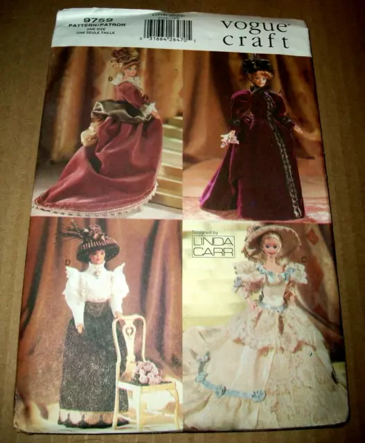 Vogue Pattern 11 & 1/2" Barbie Doll Size Era Costume Clothes 9759 Uncut 1997