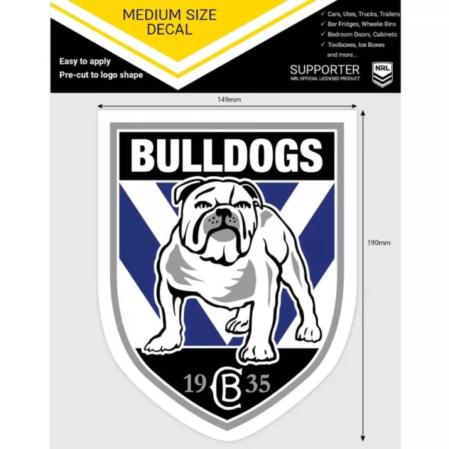NRL Canterbury Bulldogs Medium Size Decal - Cars UV Outdoor Indoor Use Stickers 3