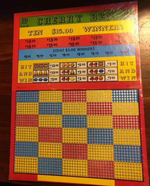 Vintage MCM Cherry Ben Gambling Punchboard 25 Cents Unpunched Casino