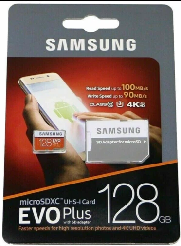 Tarjeta de memoria flash Samsung EVO Plus 128 GB MicroSD Micro SDXC C10 con adaptador SD