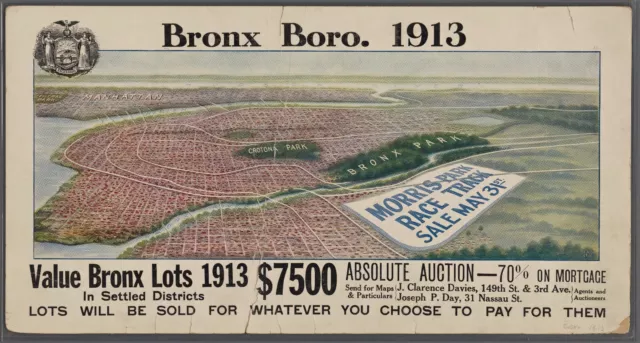 1913 Bird's Eye View Bronx Ny Morris Park Sale Race Track Copy Poster Map