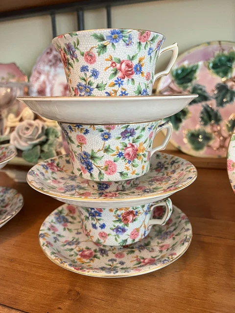 6 Vintage Royal Winton Grimwades Old Cottage Chintz Tea Cups Saucers 1930-1960 4
