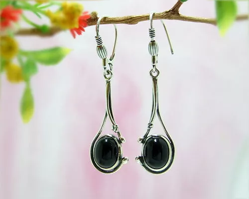 Ohrhänger Silber 925 Onyx Ohrringe schwarz oval echt  Sterlingsilber Damen se16