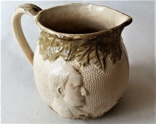 Napolean Antique Salt Glaze Jug Pitcher  Majolica Trim ca 1820