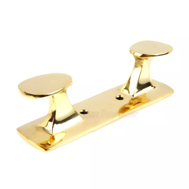 Solid Brass Double Cleat Hook Pull Handle Bollard Nautical Decor Polished 4.5 in