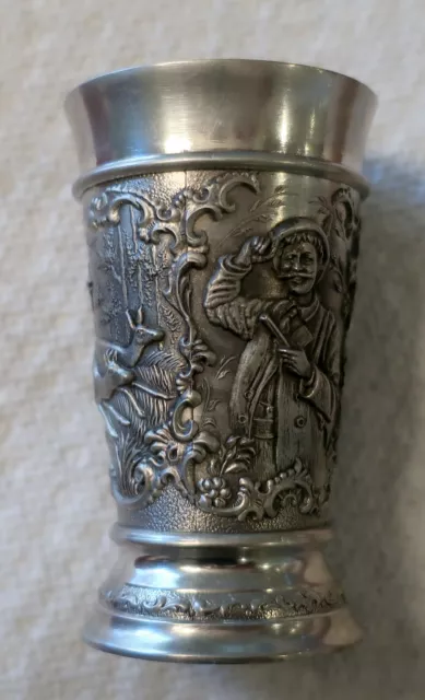 Vintage Frieling Zinn German Pewter Shot Glass 3" tall Deer Scenes