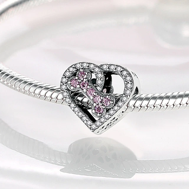 Charm Anhänger Silber 925 Herz Pfote Kristall funkelnd passt Pandora