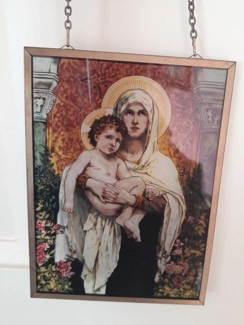 Christian Stained Glass Window Hanging Suncatcher Mary Jesus approx 7X5