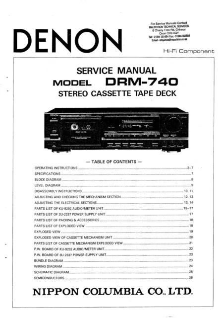 Service Manuel D'Instructions pour Denon DRM-740