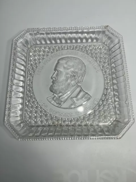 Gen. Ulysses Grant Commemorative Plate Square Early American Pattern Glass 1885