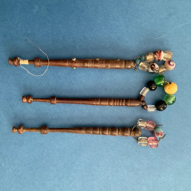 3 Vintage Wooden Lace Bobbins.