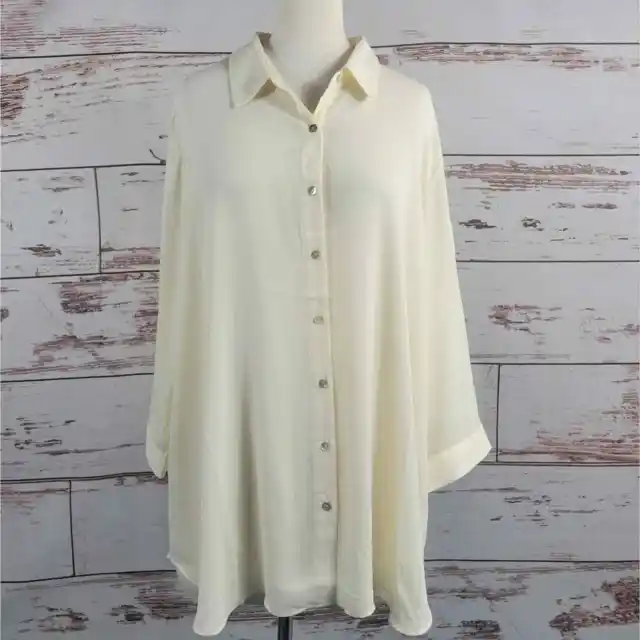 NWT Jones & Co sheer cream button up blouse Size 1X