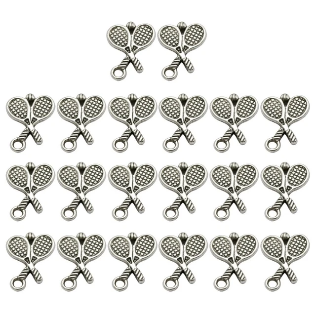20PCS Antique Alloy Badminton Tennis Racket Pendants Charms DIY Jewelry Making