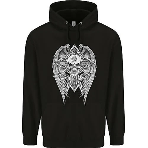 Skull Wings Viking Gothic Wings Gym Biker Childrens Kids Hoodie