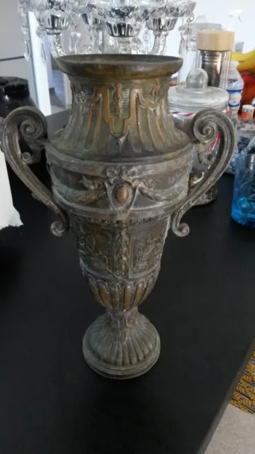 Beau Grand Vase Decoratif En Regule Patine  Ancien France Xix Em Siecle X5