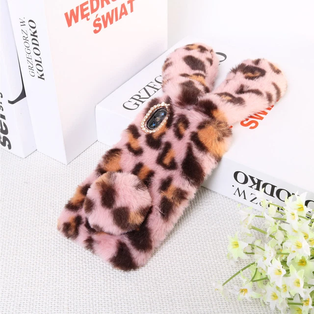 Peluche Lapin Cas De Téléphone De Mode Strass Hiver Garder Chaud 11