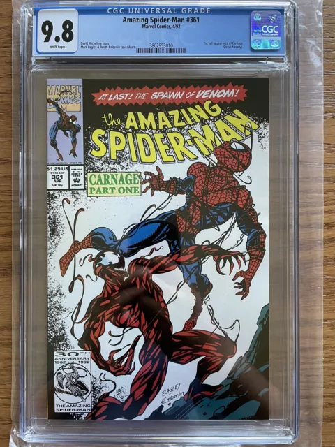AMAZING SPIDER-MAN #361  CGC 9.8 1st Appearance CARNAGE. White Pages. Marvel