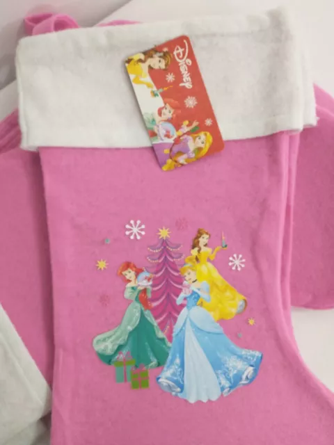 Disney Princess Trio Holiday Friends Pink Cloth Hanging Christmas Stocking NWT 3