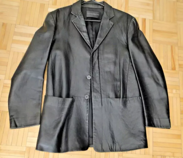 Donna Karan Vintage Black Label Mens 3 Hidden Button Leather Blazer Med 42:
