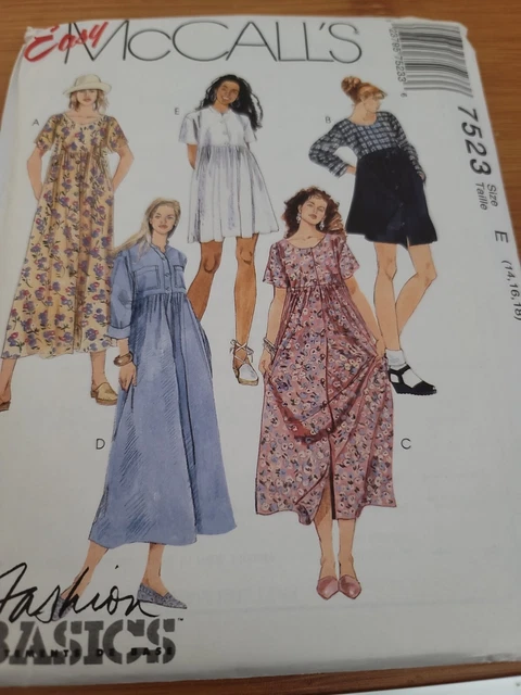 Lovely OOP McCALLS 7523 Misses Loose-fitting Dress in 2 lengths PATTERN 14-18