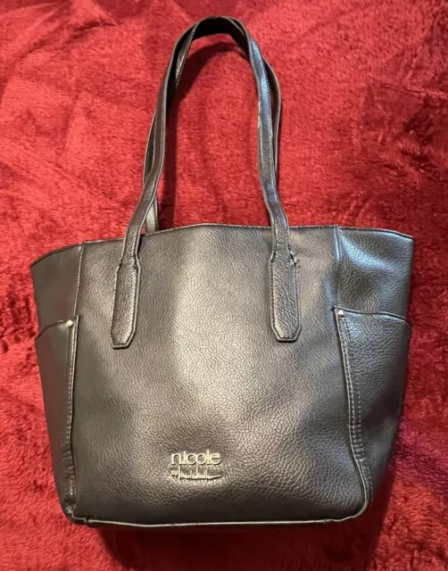 Nicole Miller Handbag Women M Black Faux Leather Tote Satchel Purse  Shoulder Bag