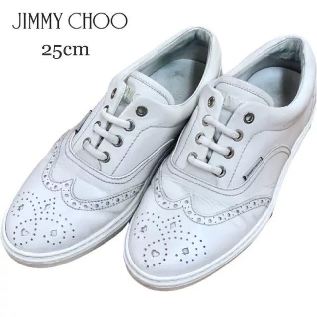 JIMMY CHOO LOW TOP SNEAKER WING TIP MEN'S SIZE 40 / EU 8 / US 6 UK White