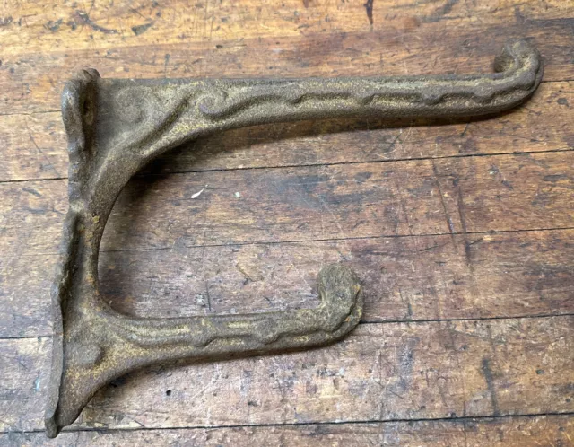 Antique Large Cast Iron Double Hook Hanger Horse Tack, Saddle, Bridal, Farm