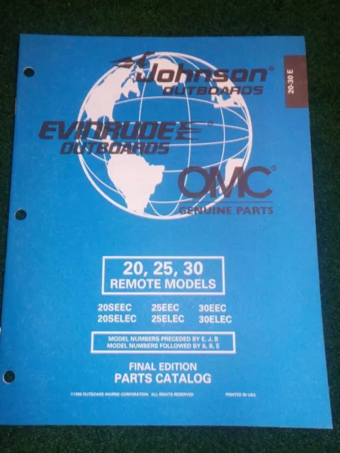 1998 Johnson Evinrude Outboard 20 25 30 HP Remote Parts Catalog Manual DEALER