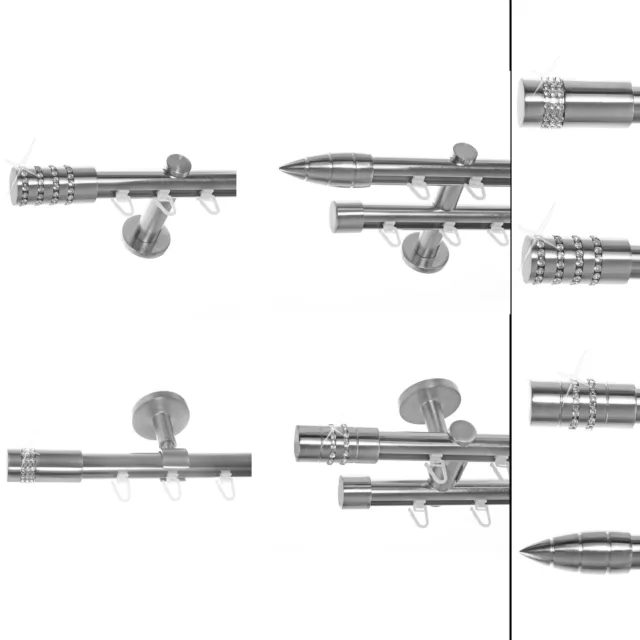 Gardinenstange Innenlauf 20mm Edelstahl look Wand- Deckenmontage 1- und 2-läufig