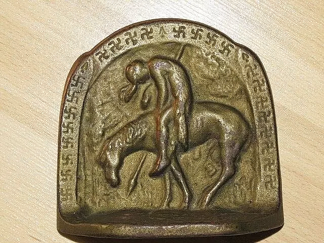 Antique 1928s  Indian on the Horse  & Sw@stika Symbol Bronze BOOKEND (one piece)