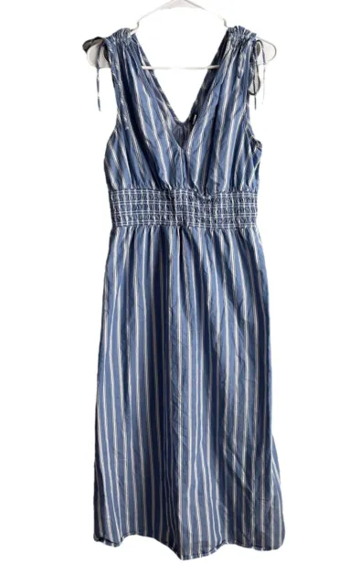 Old Navy Fit & Flare Sleeveless Striped Tie-Shoulder Smocked Maxi Dress Size Med