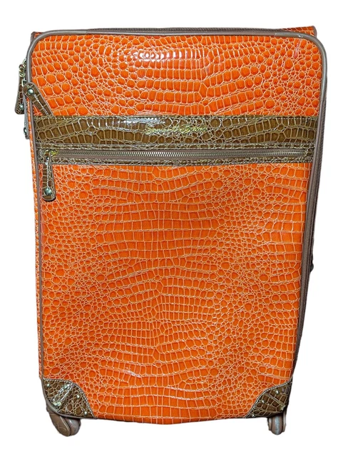 Samantha Brown Faux Croco Orange Embossed Rolling Luggage Travel Bag Rare