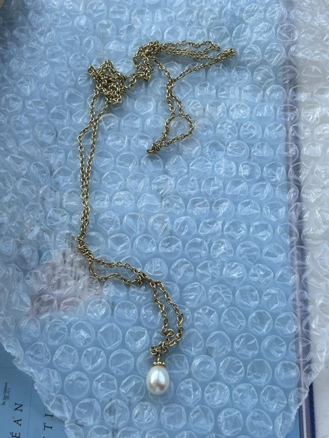Authentic 100mm 18ct GOLD FANTASY NECKLACE WITH WHITE PEARL. New
