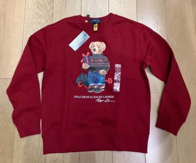 Polo Ralph Lauren Boys CHRISTMAS GIFT BEAR Classic Sweatshirt RED