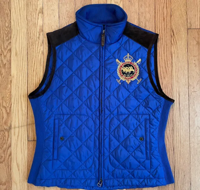 Women’s Ralph Lauren Sport Challenge Quilted Equestrian Vest Size L Blue