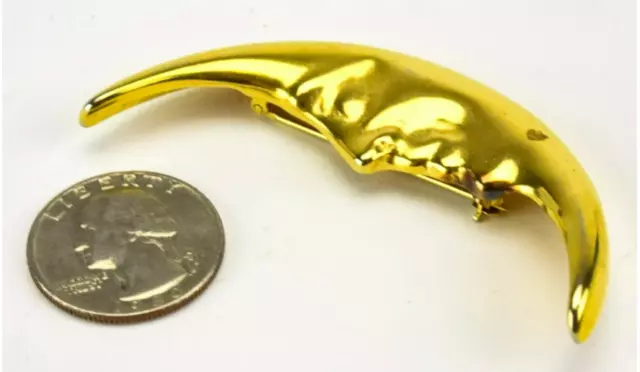 Large 24K Gold Over Bronze Neoclassical Jaded Jewelry Half Moon Pin 3