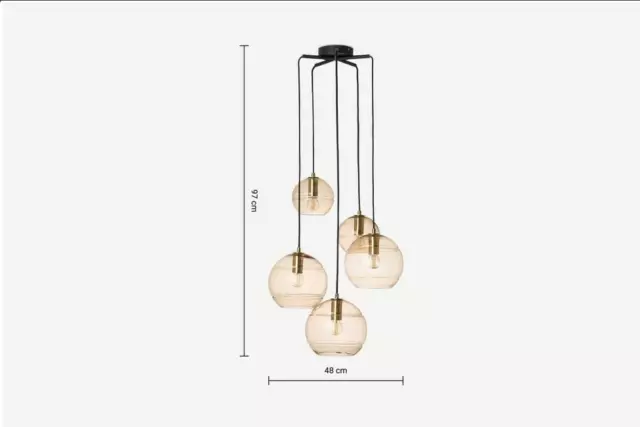 MADE.com Mika Pendant Chandelier Ceiling Light - Champagne Glass, Grey & Brass 2