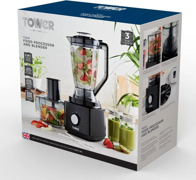 Tower Food Processor and Blender 750w T18007BLK In Black @SPARE PARTS