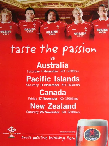 Wales Autumn Fixtures 2006 Rugby Poster Australia New Zealand Canada Pacific Is.