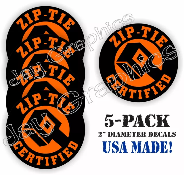 (5) Orange Funny ZIP TIE Certified Hard Hat Stickers Welding Helmet Vinyl Decals