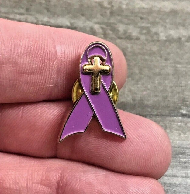 Purple Ribbon Gold Cross Awareness Lapel Hat Jacket Backpack Bag Souvenir Pin
