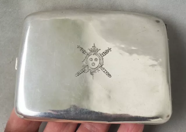 ANCIEN ÉTUI À cigarettes argent massif blason armoiries solid silver case 130grs EUR 120,00 - PicClick FR