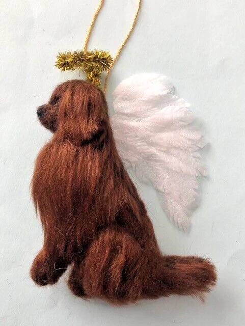BROWN NEWFOUNDLAND ANGEL with HALO  - PART NEEDLE FELTED DOG